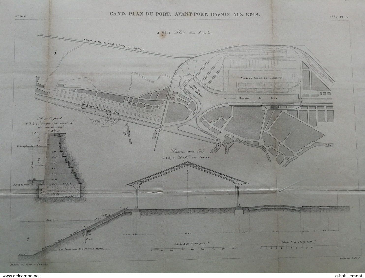 ANNALES DES PONTS Et CHAUSSEES (Belgique) - Plan De Gand - Le Port - E.Pérot - 1882 (CLD80) - Cartes Marines