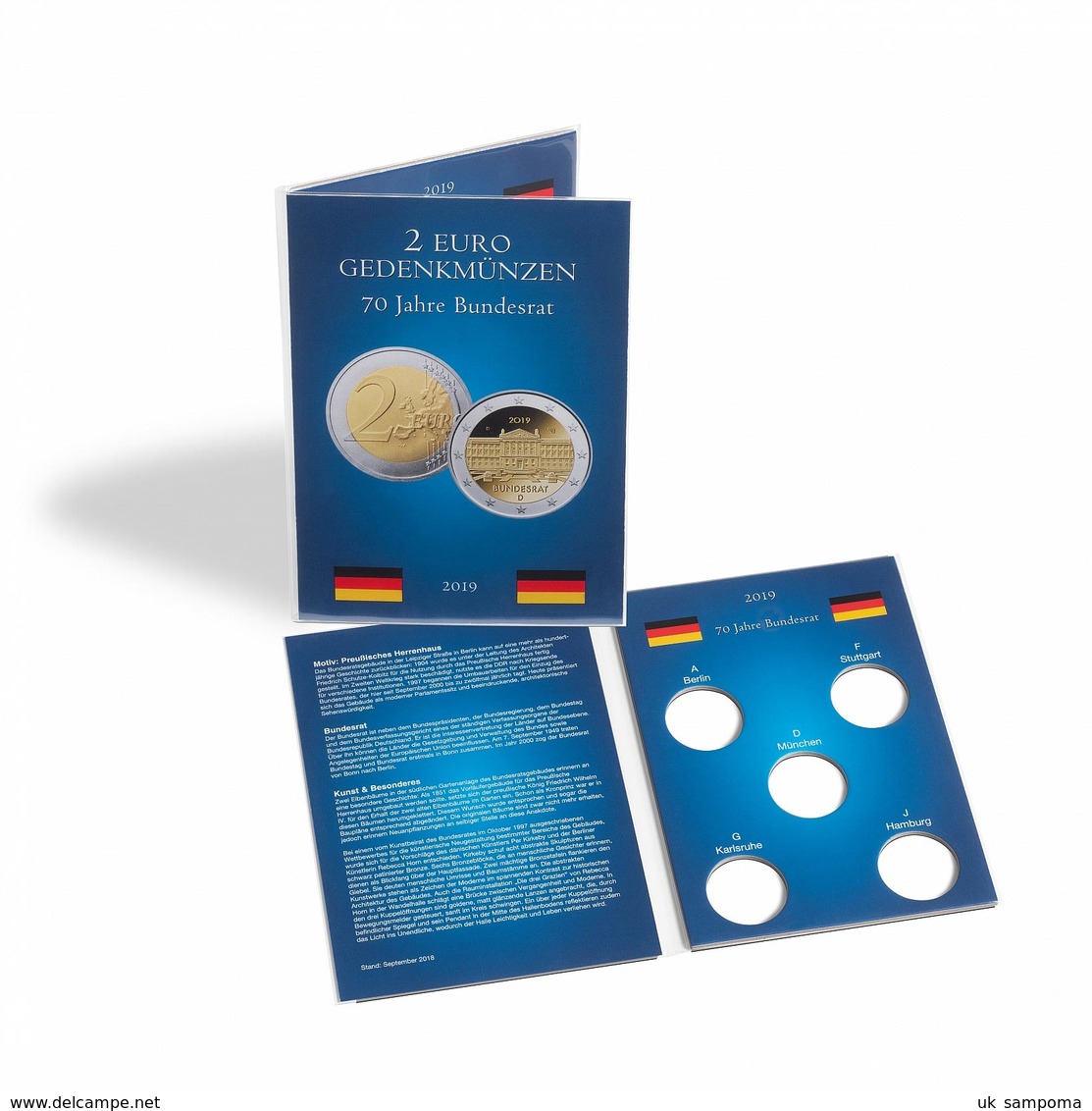 Coin Card For 5 German 2-euro Commemorative Coins From Federal Council (2019) - Supplies And Equipment