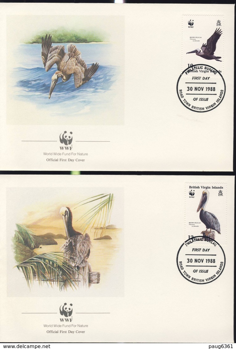 WWF 4 FDC 1988 ILES VIERGES PELICANS  YVERT N°614/17 - FDC