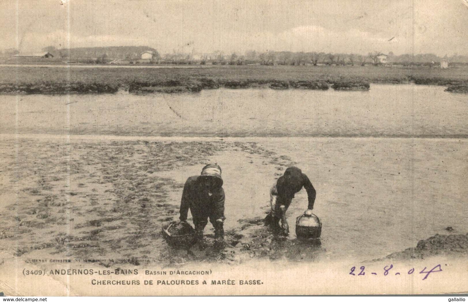 CPA RARE ANDERNOS LES BAINS CHERCHEURS DE PALOURDES A MAREE BASSE - Andernos-les-Bains