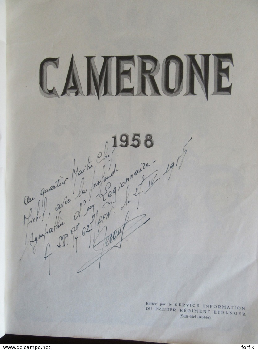 Livre Camerone 1958 - Légion étrangère - Dédicacé Par Un Légionnaire à Son Quartier Maître Chef - Français