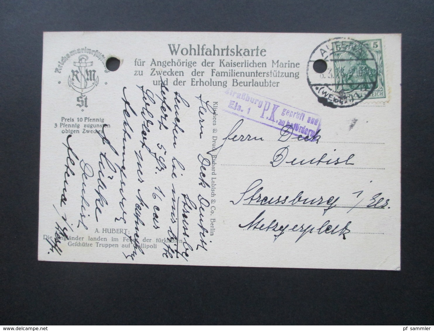 AD Bayern / DR 1915 5 PK / GA Nach Strassburg Mit Zensurstempel Straßburg Els. 1 P.K. Geprüft Und Zu Befördern - Entiers Postaux