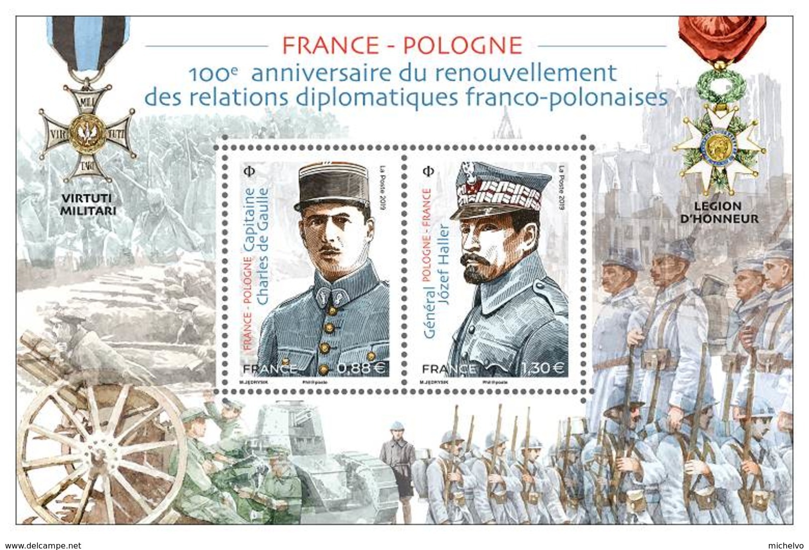 France 2019 -  Feuillet  FRANCE - POLOGNE ** ( Charles De Gaulle Et Jozef Haller) - Neufs