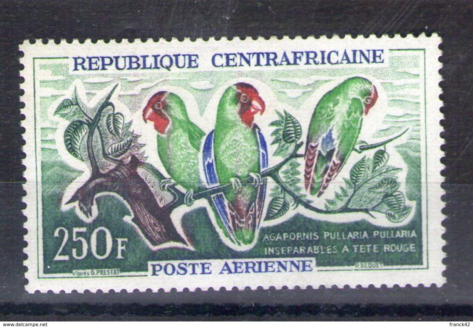 Centrafrique. Poste Aérienne. Oiseau. Inséparables à Têtes Rouges - Centrafricaine (République)