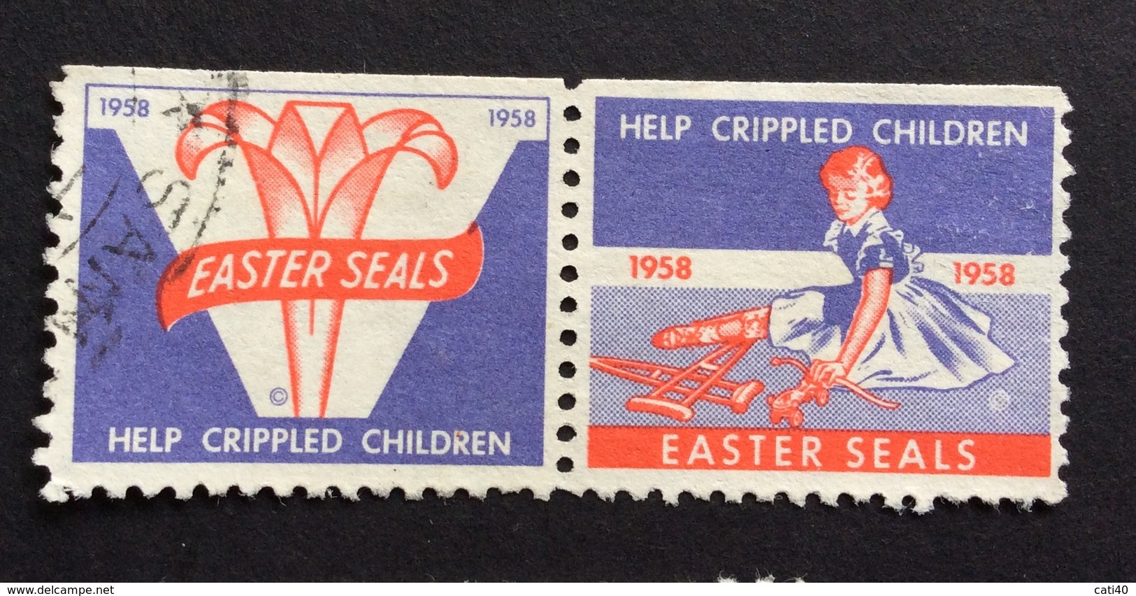 HELP CRIPPLED CHILDREN  1958 EASTER SEALS   ETICHETTA PUBBLICITARIA  ERINNOFILO - Erinnofilia