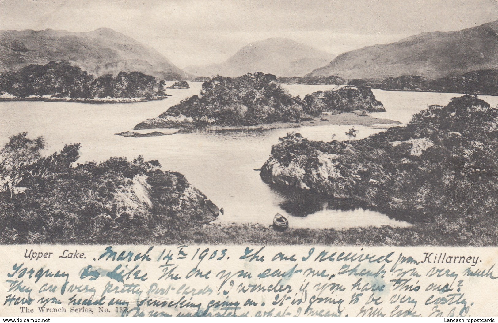 Postcard Upper Lake Killarney Co Kerry Early Undivided Back PU Leeds 1903 To Headingley Damaged My Ref  B13024 - Kerry