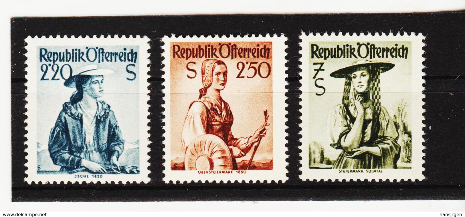 LKA581 ÖSTERREICH 1952 Michl 978/80 VOLKSTRACHTEN GELBER GUMMI 3 WERTE ** Postfrisch SIEHE ABBILDUNG - Ungebraucht