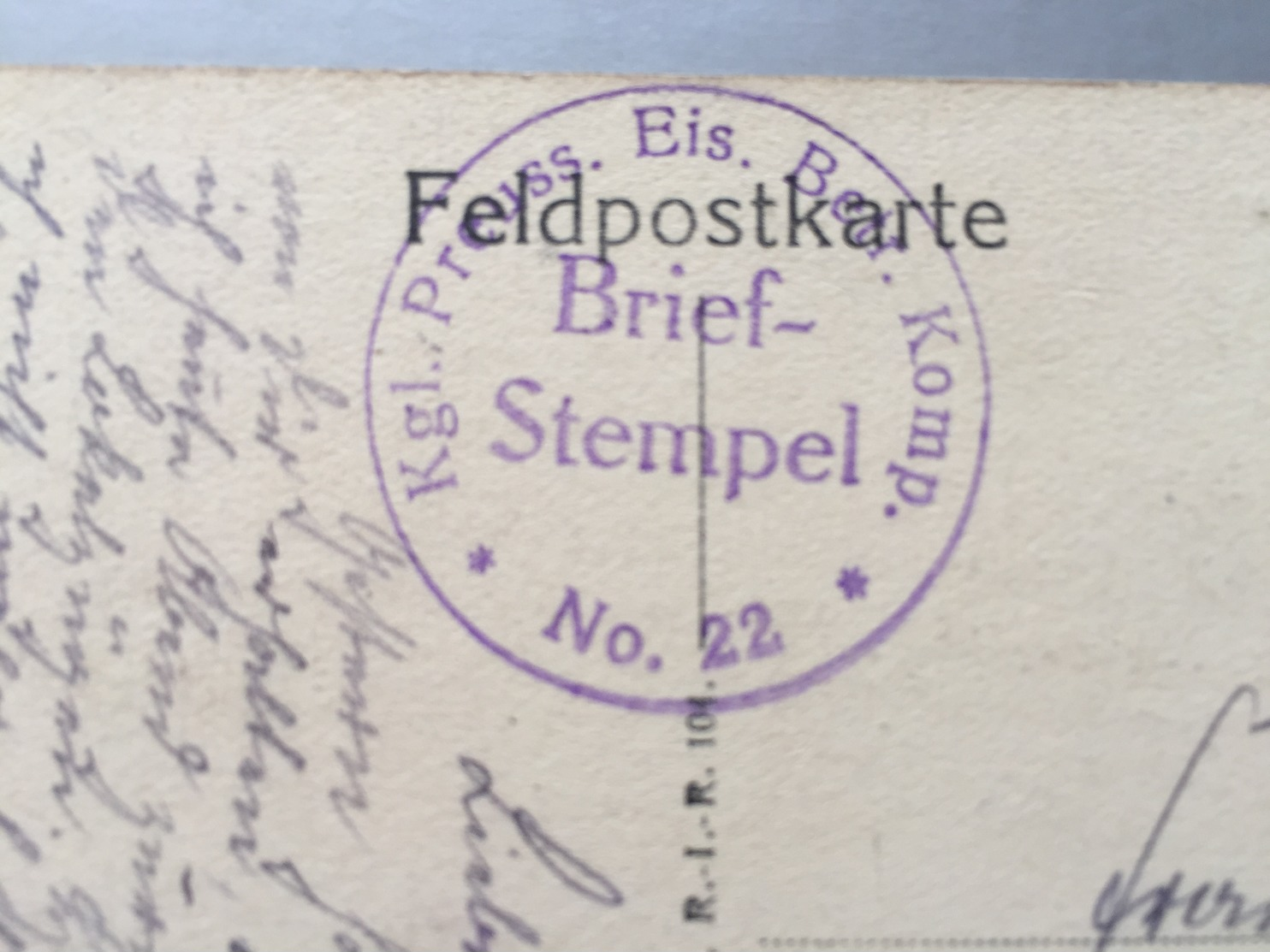 Feldpost 1.WK 1915 KGL. PREUSS. EIS. BETR. KOMP.  No 22  DIEDENHOFEN 1915 - Briefe U. Dokumente