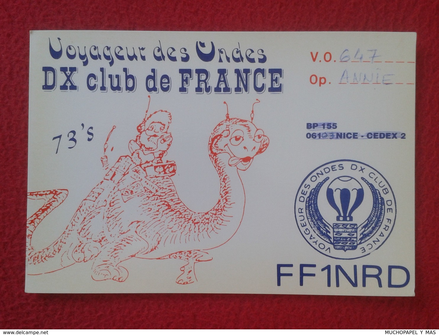 TARJETA TIPO POSTAL TYPE POST CARD QSL RADIOAFICIONADOS RADIO AMATEUR VOYAGEUR DES ONDES DX CLUB DE FRANCE, DRAGON VER F - Otros & Sin Clasificación