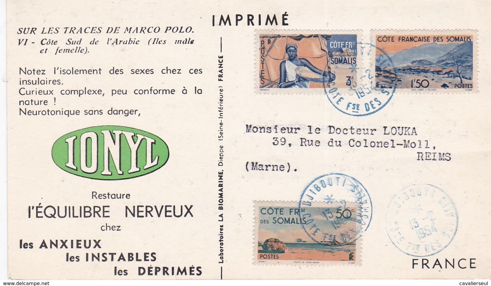 IMPRIME  - DJIBOUTI Pour  REIMS / 13.2.54 - Lettres & Documents