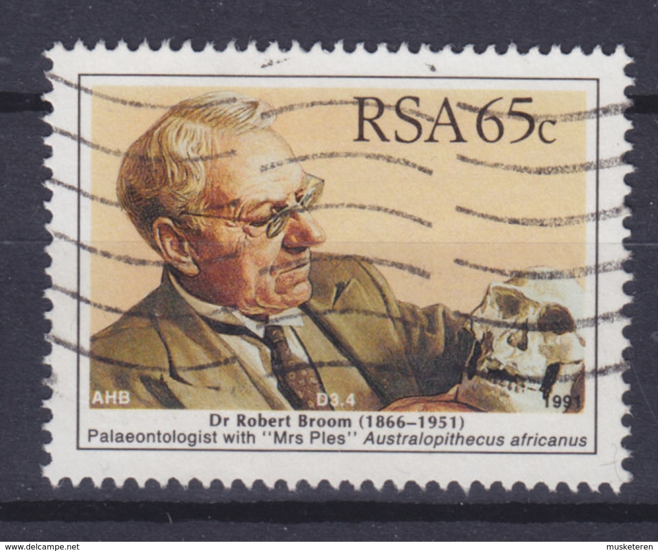 South Africa 1991 Mi. 827   65c. Dr. Robert Broom Paleontologist 'Mrs Ples' Australopithecus Africanus - Oblitérés