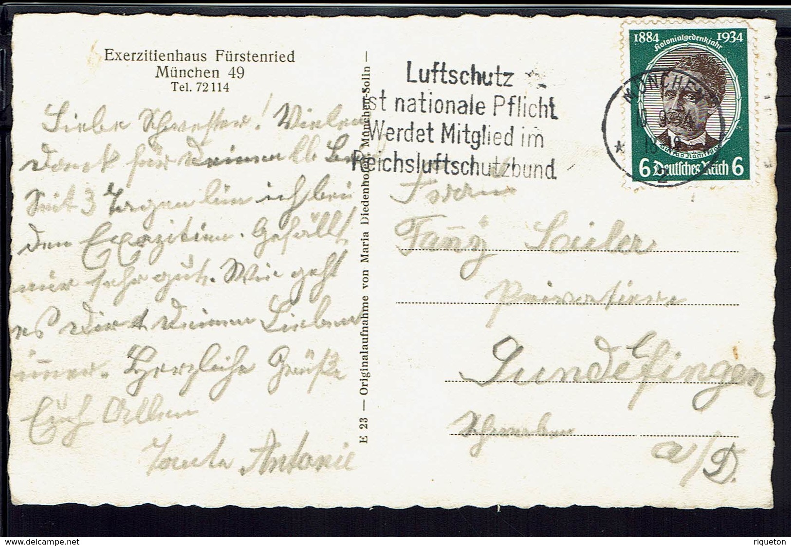 Allemagne - 1934 - N° 500 Sur CPA Corresp. De Munchen Pour Gundelfingen - Flamme "Luftschutz Ist Nationale Pflicht" B/TB - Lettres & Documents