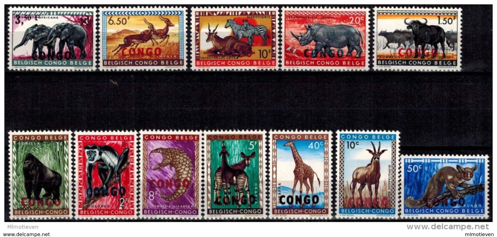 MDA-BK2-072-3 MINT ¤ CONGO BELGE - CONGO OVERPRINT 1960  2x6w In Serie ¤ MAMMALS OF THE WORLD - WILD ANIMALS - TIGER - Roofkatten