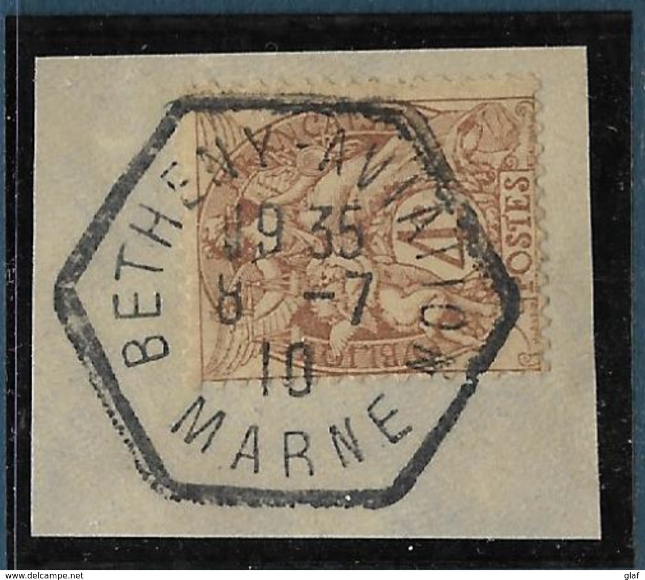 Type Blanc : 4 C Brun-jaune Type 1 Oblitéré Bétheny-aviation / Marne 8.7.1910 Sur Petit Fragment - 1900-29 Blanc