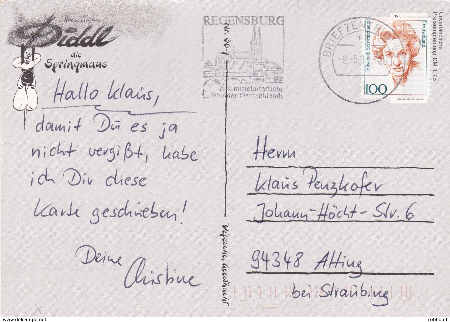 My Biggest Treasure Is You Greetings Germany Postcard Regensburg 2001 Postmark With Slogan Used Good Condition - Gruss Aus.../ Grüsse Aus...