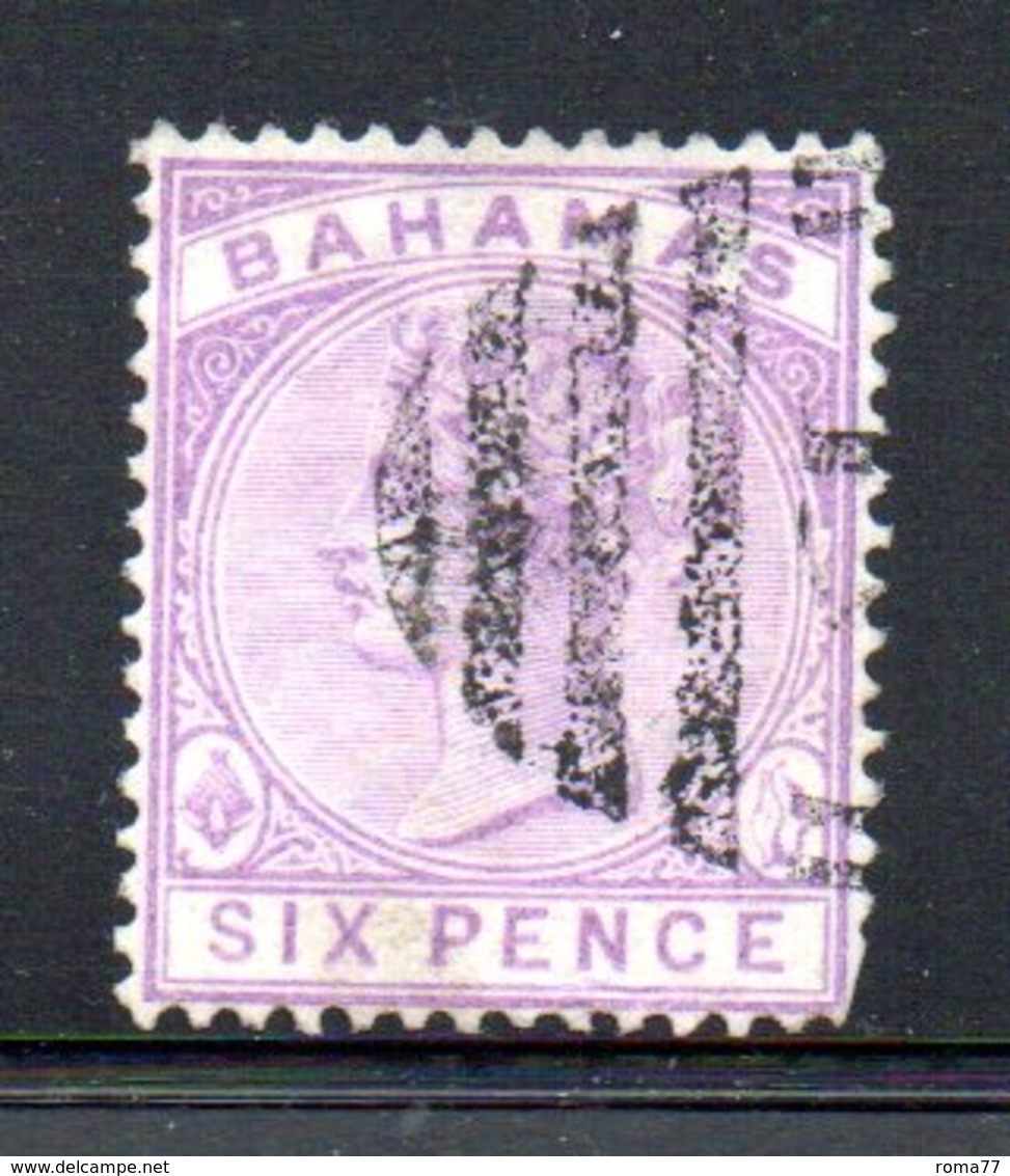 APR417 - BAHAMAS 1884, 6 P.  N. 21 Usato  Filigrana CA  (2380A). Dentellato 14 - 1859-1963 Colonie Britannique