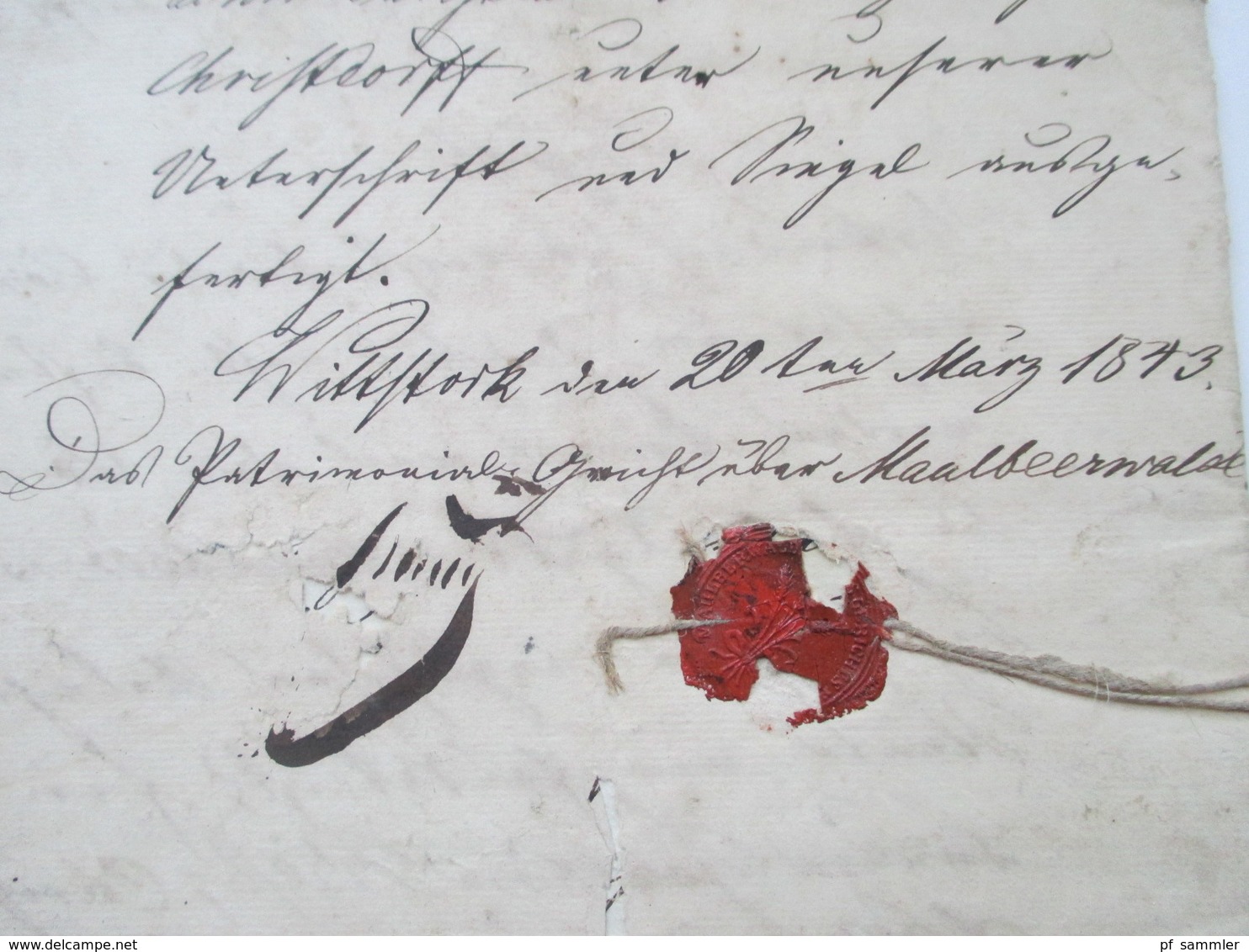 Dokument 1843 Preussischer Hypothekenbrief mit Stempelmarke Ein Halber Thaler 15 Gr. und Prägung