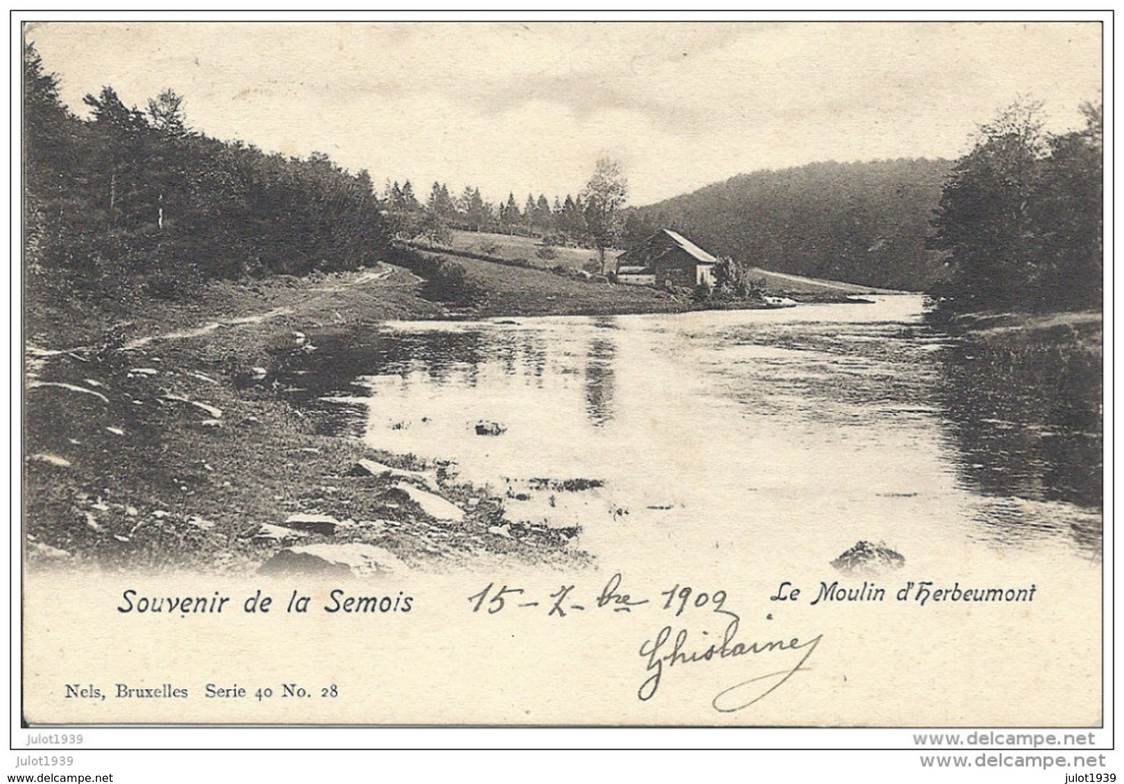 HERBEUMONT ..-- Nels 40 , N° 28 . Le MOULIN . 1909 Vers CHIMAY ( Melle Alice RARY? ) . Voir Verso . - Herbeumont