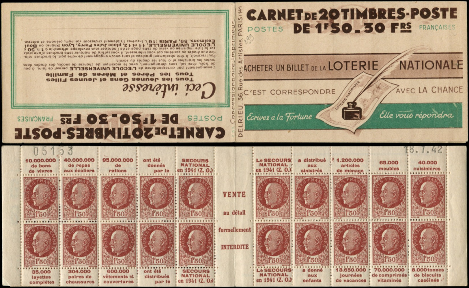 FRANCE Carnets ** - 517-C2, Série De 3 Carnets Complets, Cd Différents 6/7 + 13/8 + 18/7: 1.50f. Pétain (S. 63) - Cote: - Autres & Non Classés