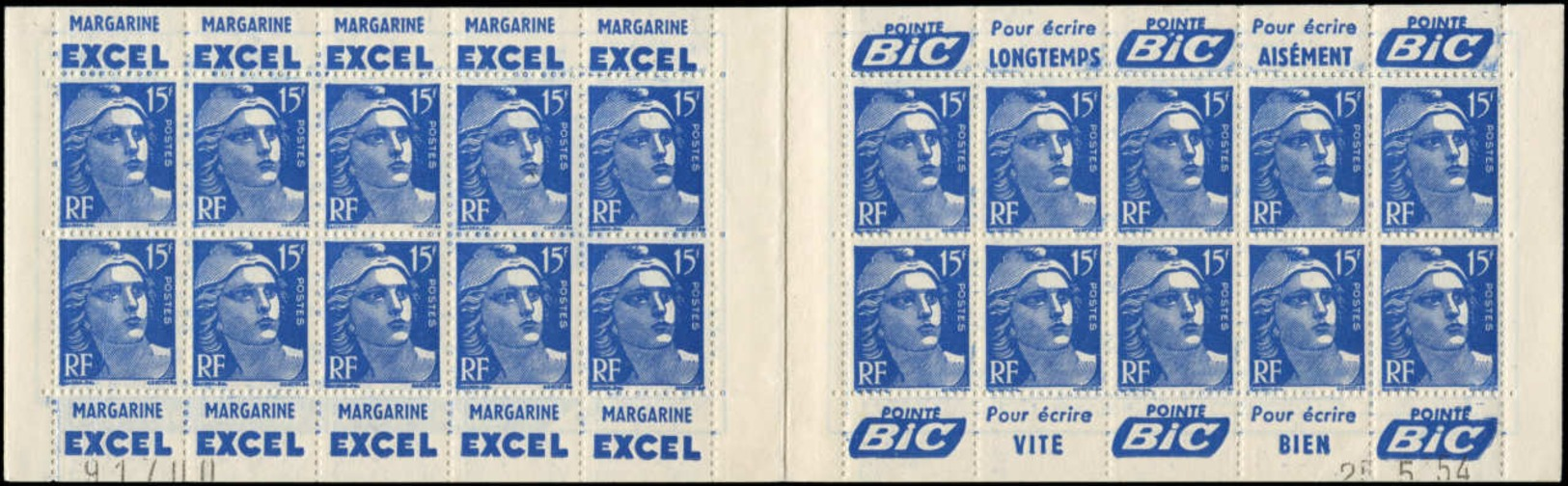 FRANCE Carnets ** - 886-C10, Carnet Complet De 20, Pli De Gomme Sur 4ex., "Rotary" : 15f. Bleu Gandon Type I (S. 11) - C - Sonstige & Ohne Zuordnung