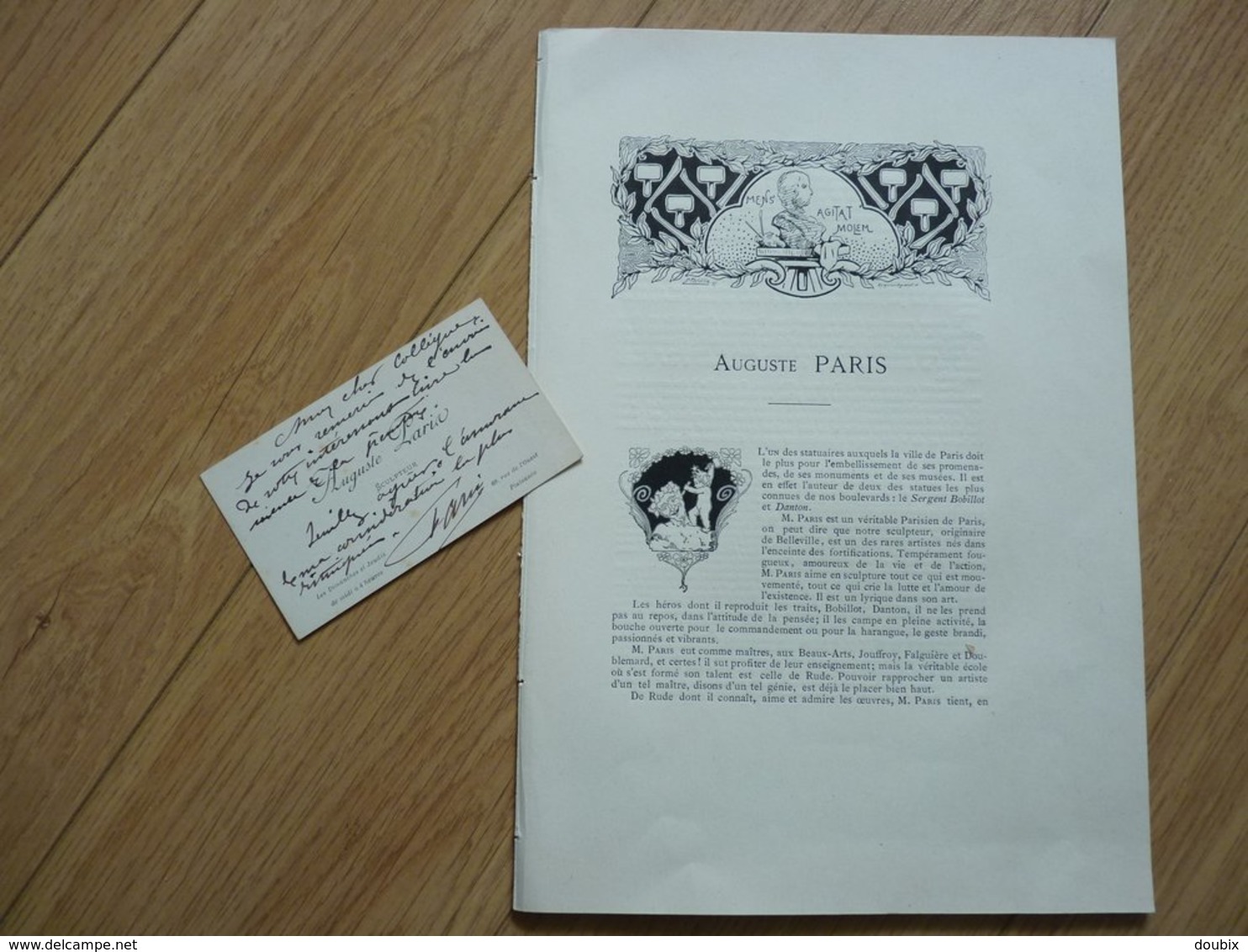 Auguste PARIS (1850-1915) SCULPTEUR élève Jouffroy & Falguière. BEAUX ARTS Paris. AUTOGRAPHE Cdv - Autres & Non Classés