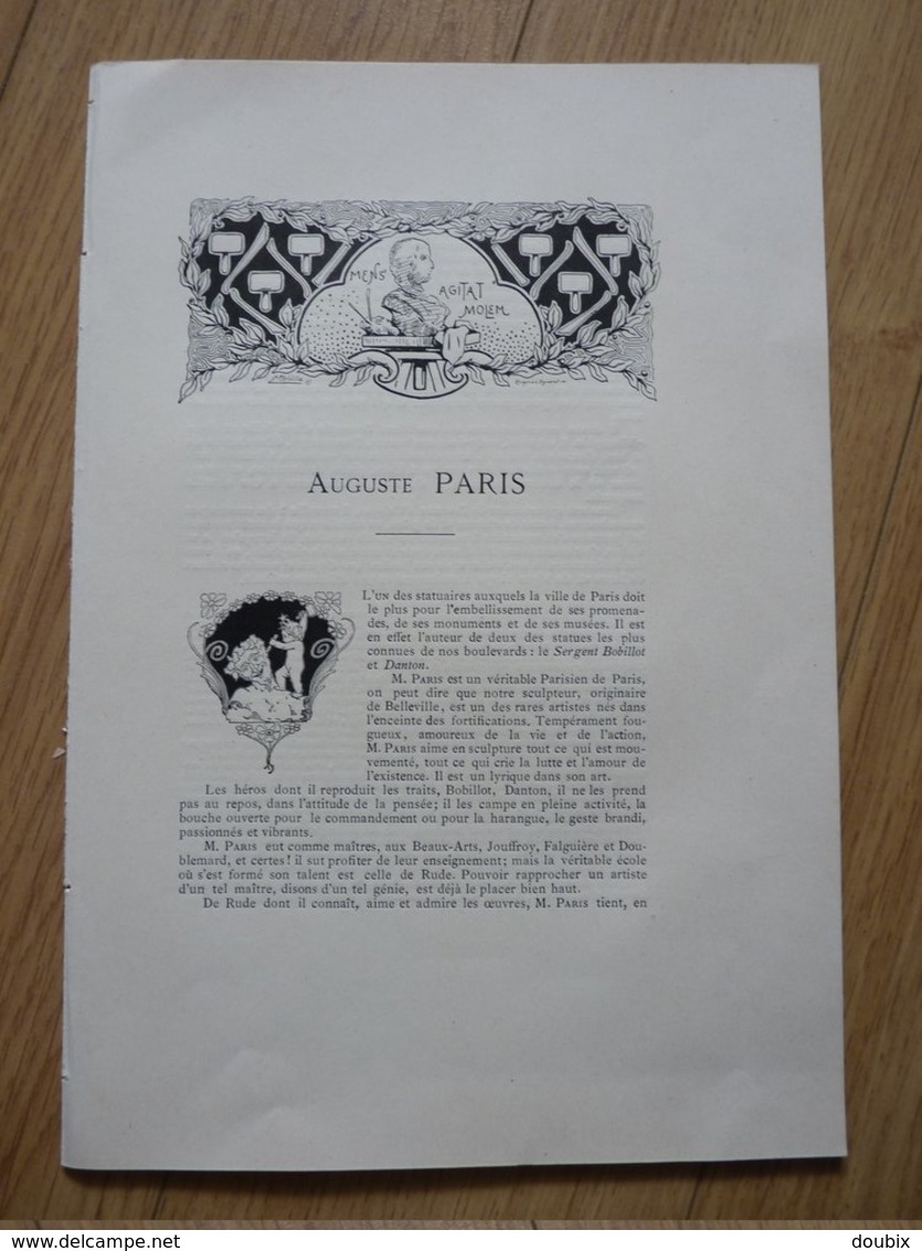 Auguste PARIS (1850-1915) SCULPTEUR élève Jouffroy & Falguière. BEAUX ARTS Paris. AUTOGRAPHE cdv