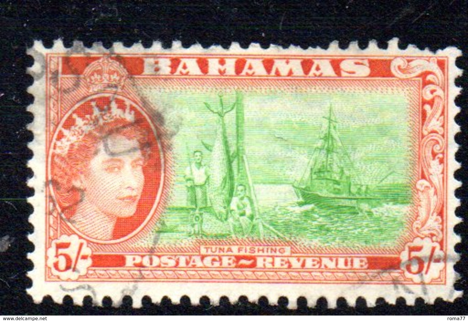 APR433- BAHAMAS 1954 , 5 Sh  Yvert N. 160  Usato  (2380A). - 1859-1963 Colonia Britannica