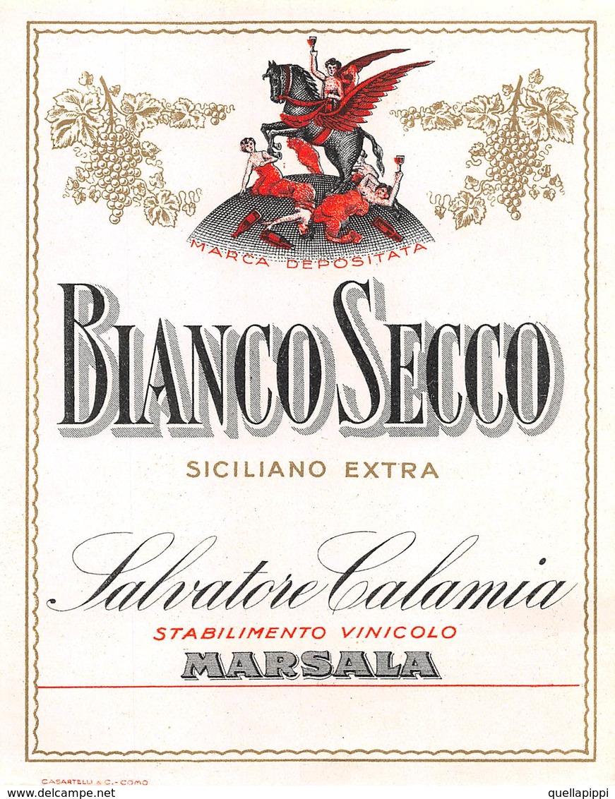 D9250 "BIANCO SECCO  -SICILIANO EXTRA - SALVATORE CALAMIA - Stabilimento Vinicolo Marsala".  ETICHETTA ORIGINALE. - Altri & Non Classificati