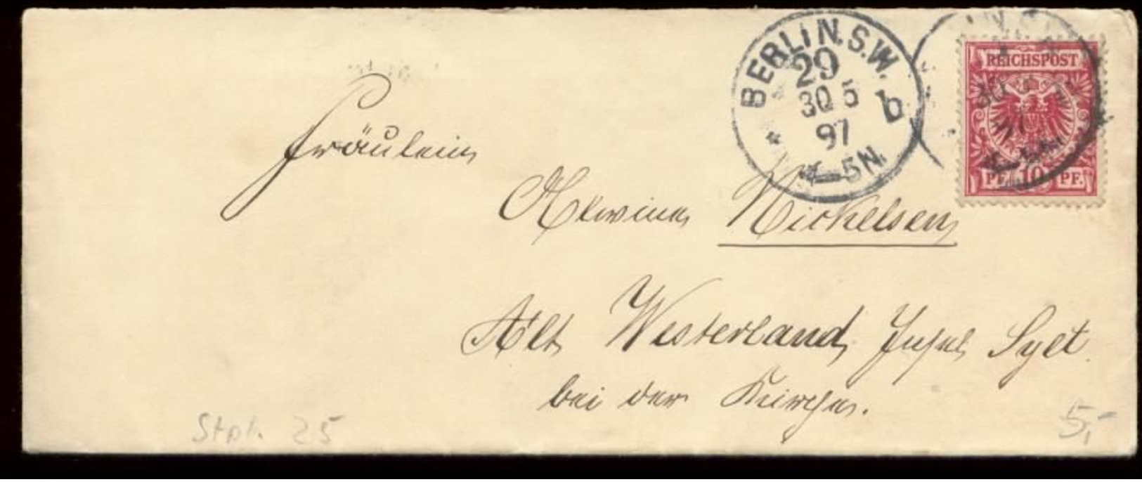 S7914 - DR Briefumschlag : Gebraucht Berlin 29 - Westerland Sylt 1897, Bedarfserhaltung. - Briefe U. Dokumente