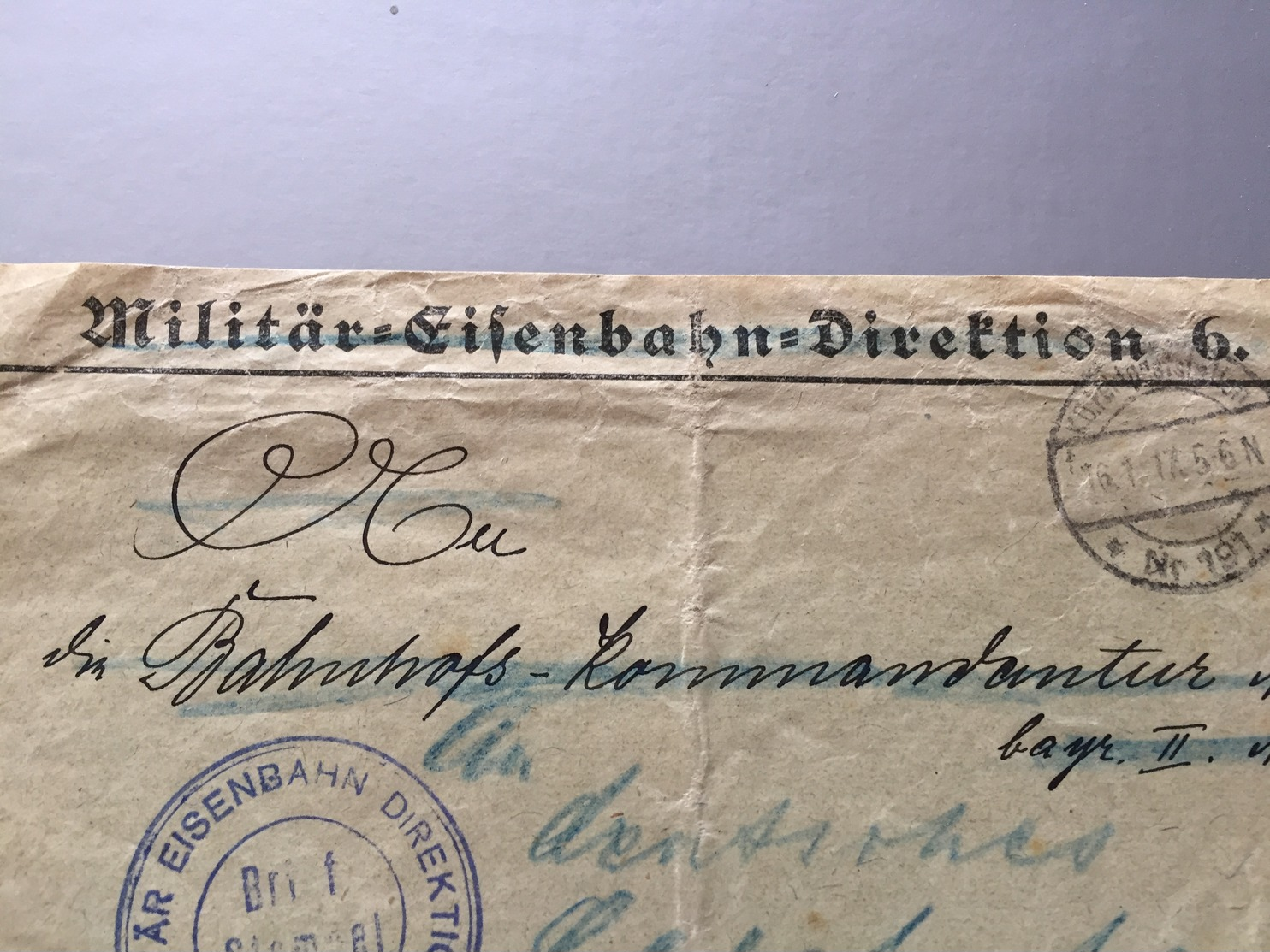 Feldpost 1.WK 1917 MILITÄR EISENBAHN DIREKTION 6 - Briefe U. Dokumente