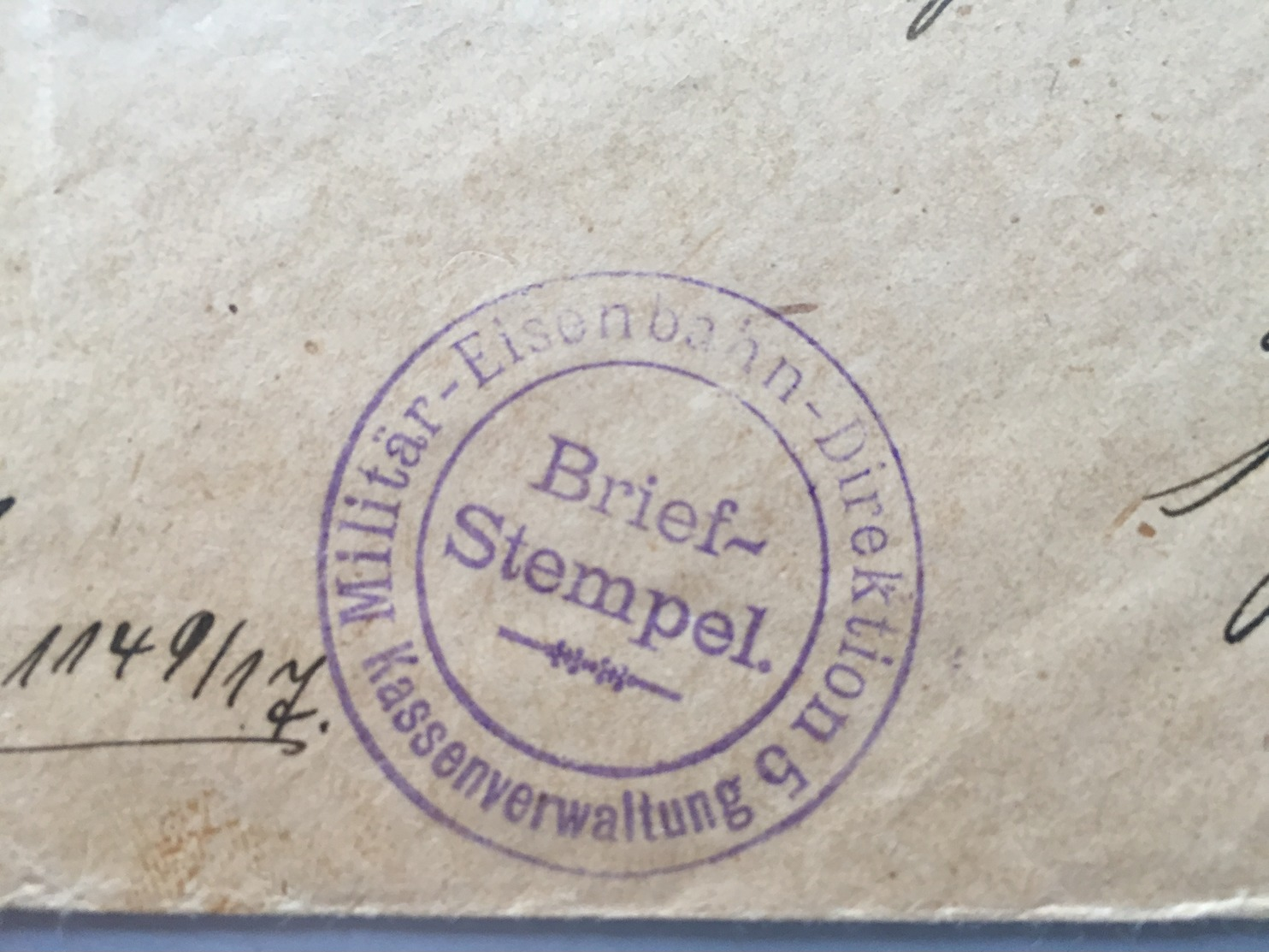 Feldpost 1.WK 1917 MILITÄR-EISENBAHN-DIREKTION 5 KASSENVERWALTUNG - Briefe U. Dokumente