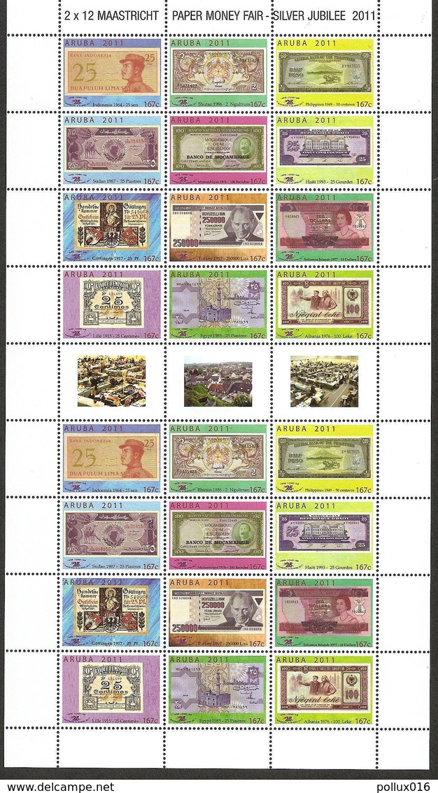 Aruba 2011 Paper Money Fair Indonesia Bhutan Sudan Haiti Turkey Egypt MNH Sheet - Andere & Zonder Classificatie