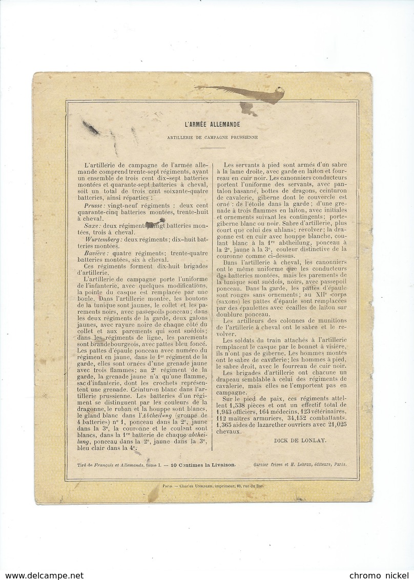 Guerre 1870-71 Deutschland Krieg Armée Allemande Artillerie à Cheval Couverture Protège-cahier Passable +/- 1900 3 Scans - Protège-cahiers