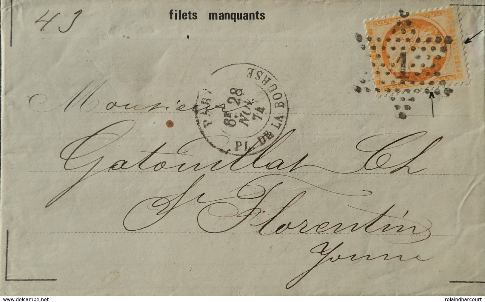 R1917/142 - ✉️ - CERES N°38 - ETOILE N°1 De PARIS - PARIS à ST FLORENTIN - BELLE VARIETE ➤➤➤ Filets Complètement Absents - 1870 Siege Of Paris