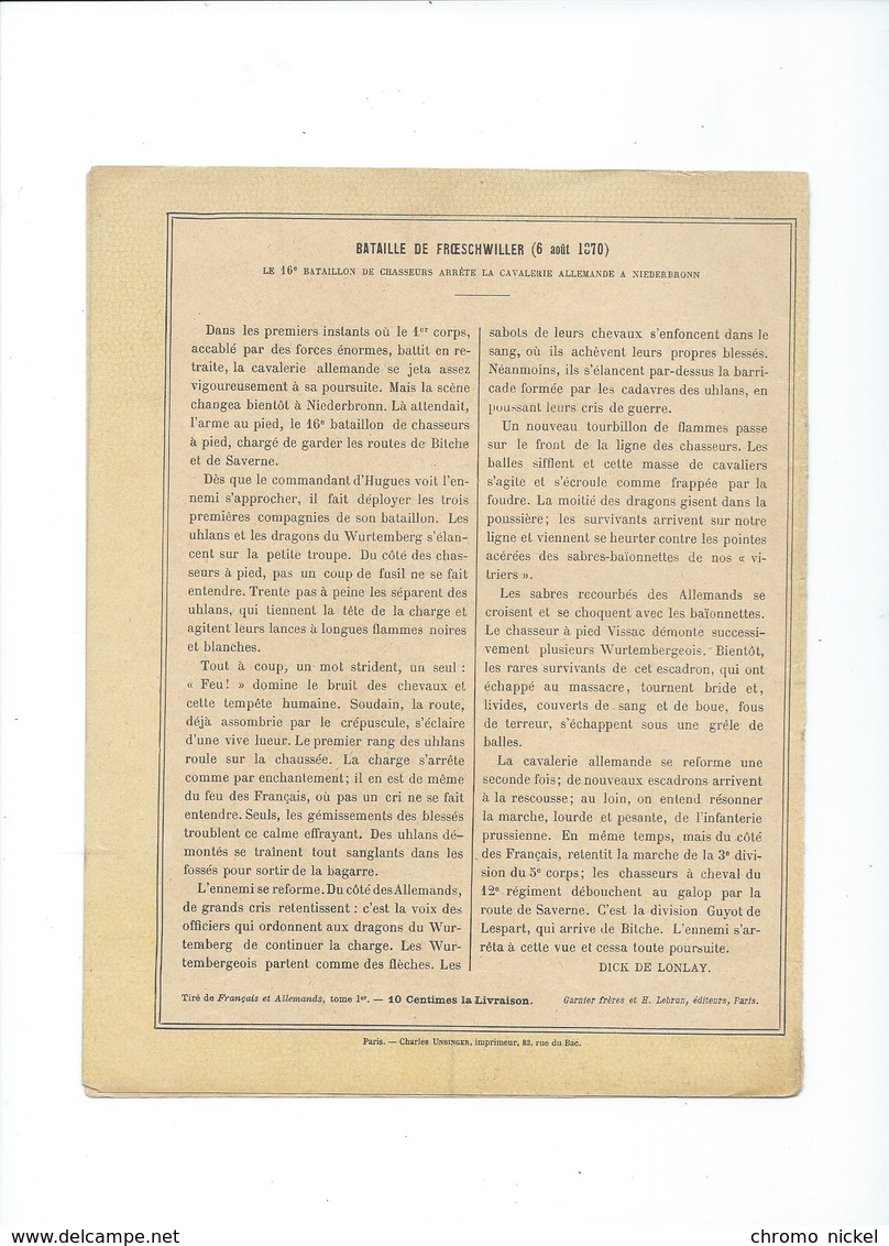 Guerre 1870-71 Deutschland Krieg Bataille De Froeschwiller Couverture Protège-cahier Bien +/- 1900 3 Scans - Protège-cahiers