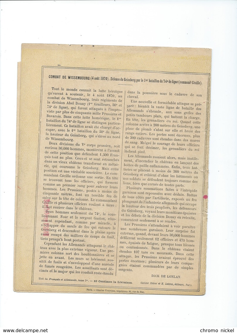 Guerre 1870-71 Deutschland Krieg Combat De Wissembourg  Couverture Protège-cahier Bien +/- 1900 3 Scans - Protège-cahiers