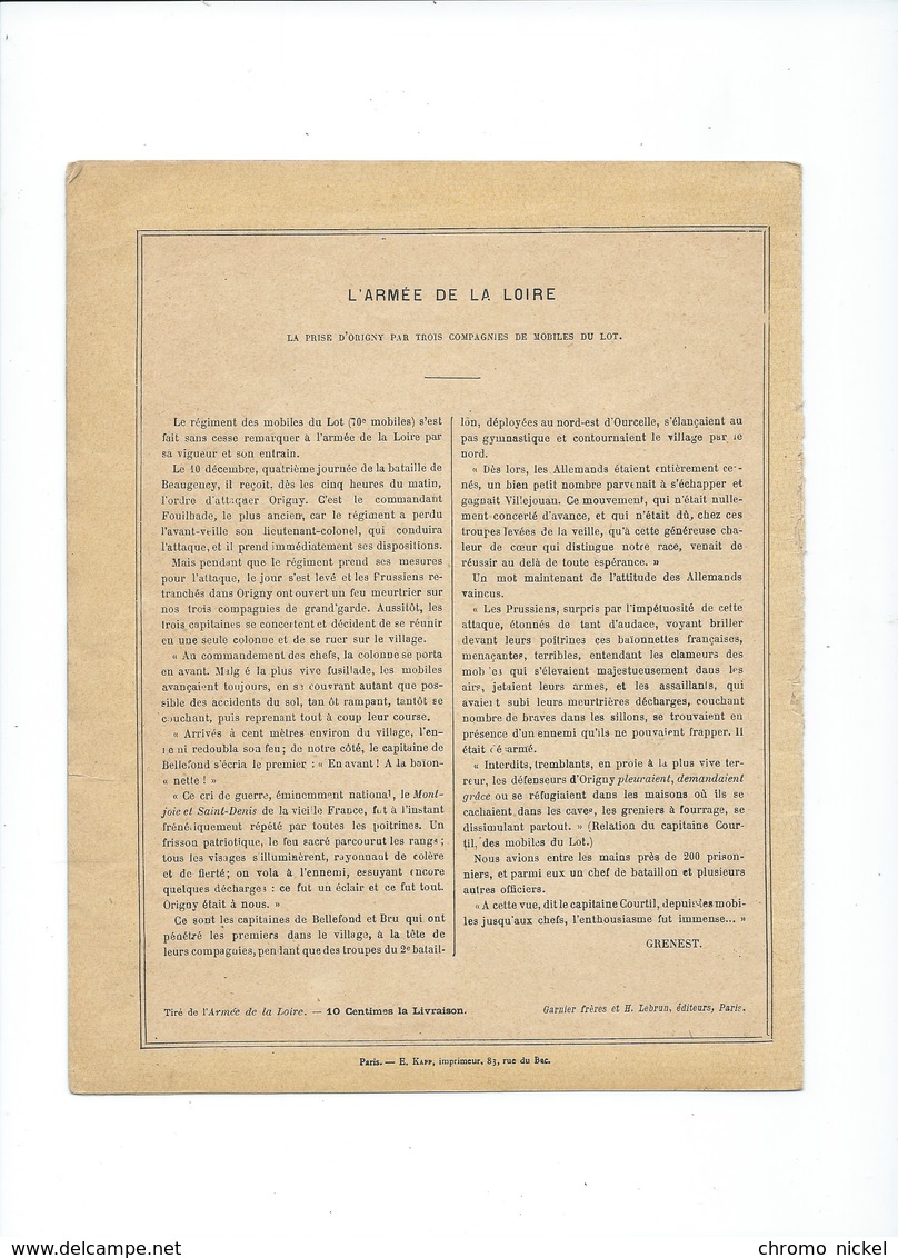 Guerre 1870-71 Deutschland Krieg L'Armée De La Loire  Couverture Protège-cahier Bien +/- 1900 3 Scans - Protège-cahiers