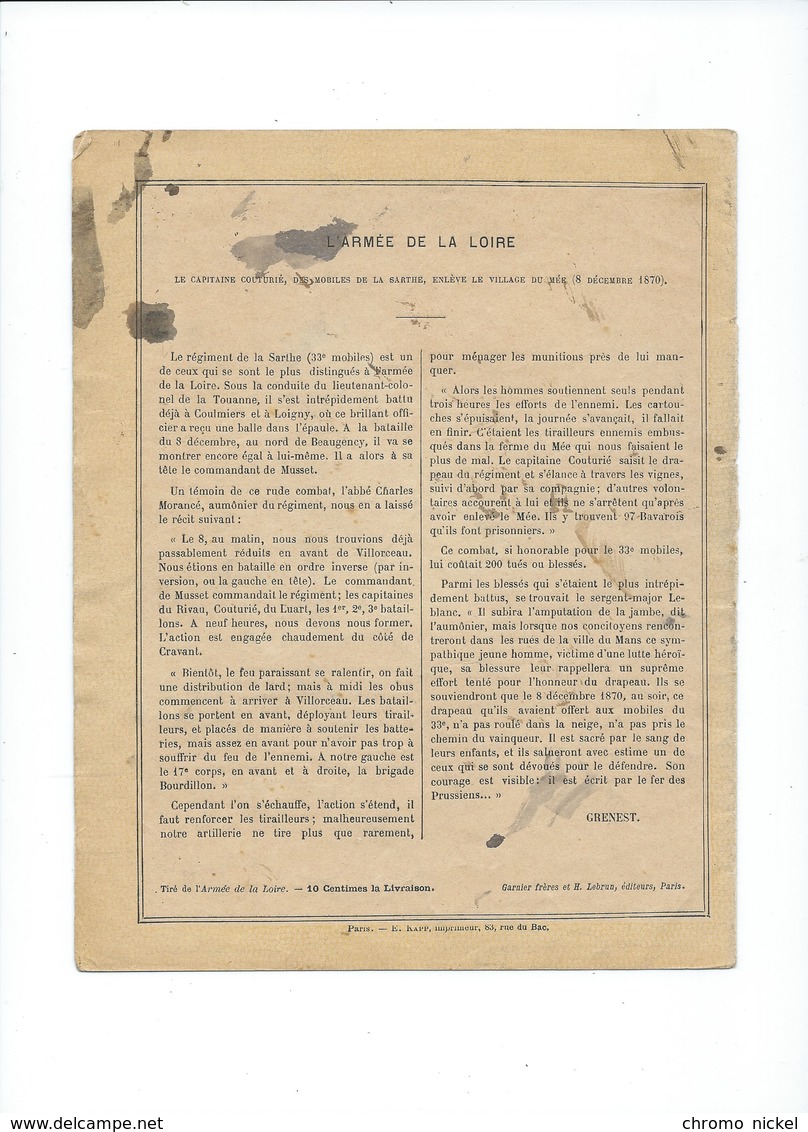 Guerre 1870-71 Deutschland Krieg L'Armée De La Loire  Couverture Protège-cahier Passable +/- 1900 3 Scans - Protège-cahiers