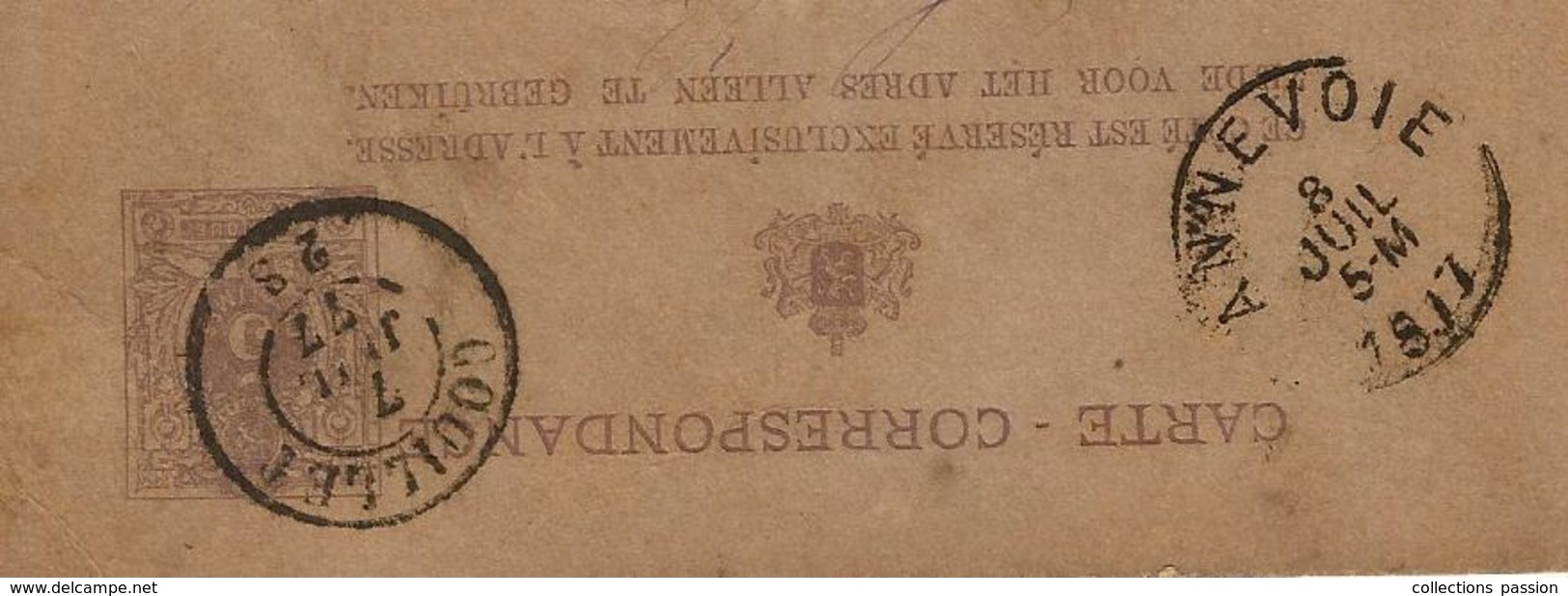 Entier Postal , Belgique, Carte Postale, COUILLET ,1877 , ANNEVOIE , 3 Scans - Cartes Postales 1871-1909