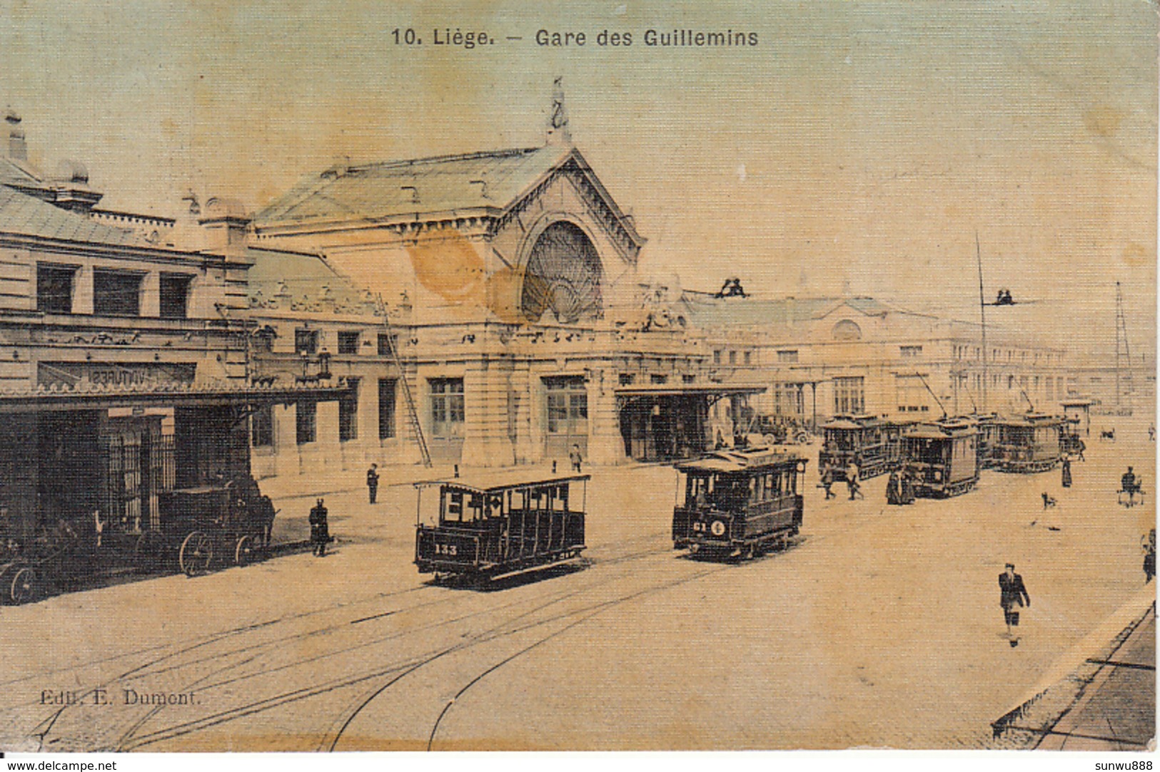 Liège - Gare Des Guillemins (top Animation, Tram Tramway Colorisée, Edit Dumont 1907....taches, Feuillets Se Décollent) - Luik