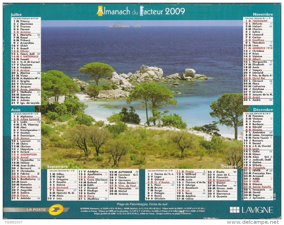 ALMANACH  DU  FACTEUR  2009   Meurthe Et Moselle.    MONACO  /   Plage De Palombaggia  -   Corse Du Sud - Kleinformat : 2001-...