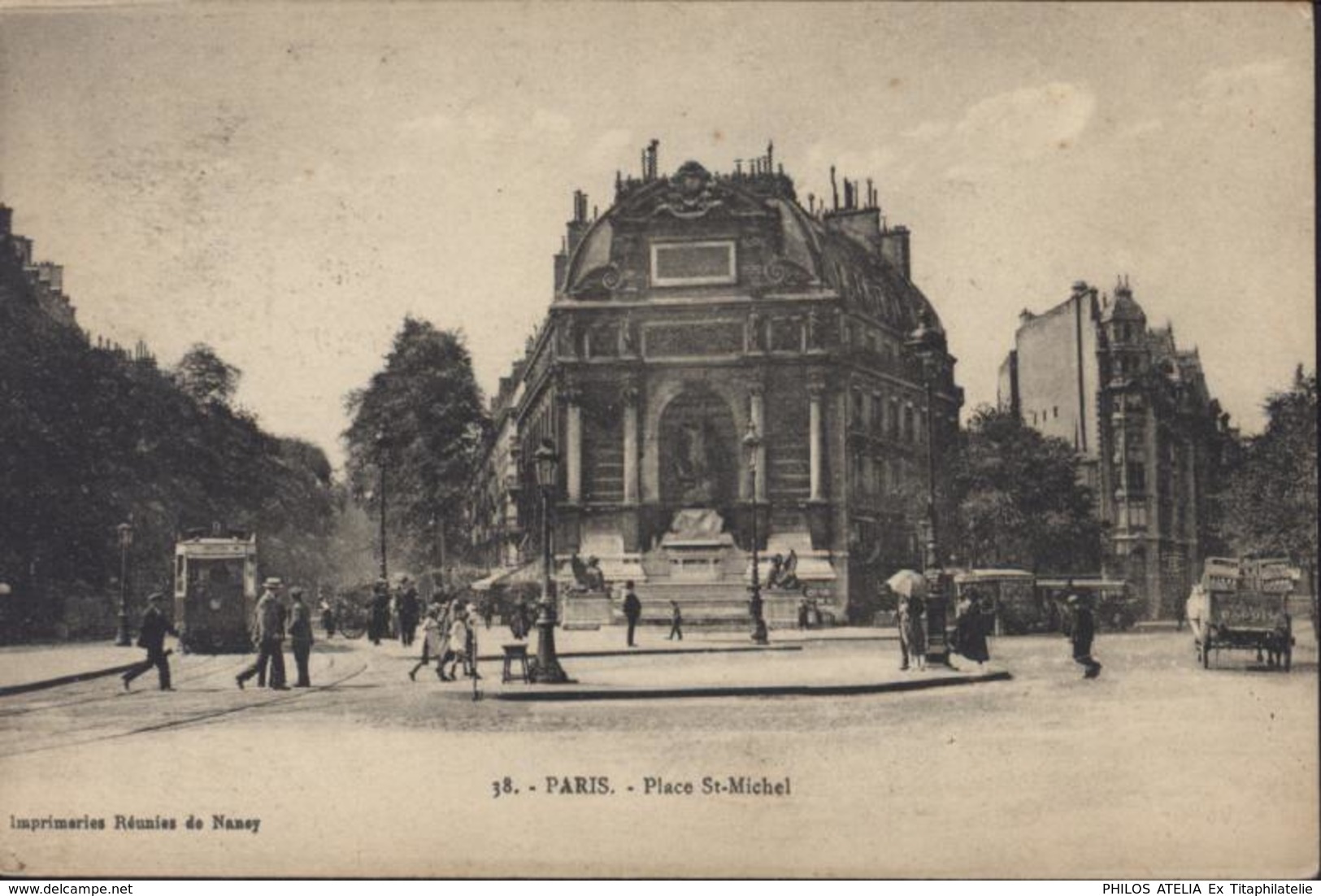 CPA Paris Place St Michel Belle Jardinière YT 159 Semeuse Camée Perforé BJ CAD Paris 117 R Des Halles 23 VI 23 - Autres & Non Classés