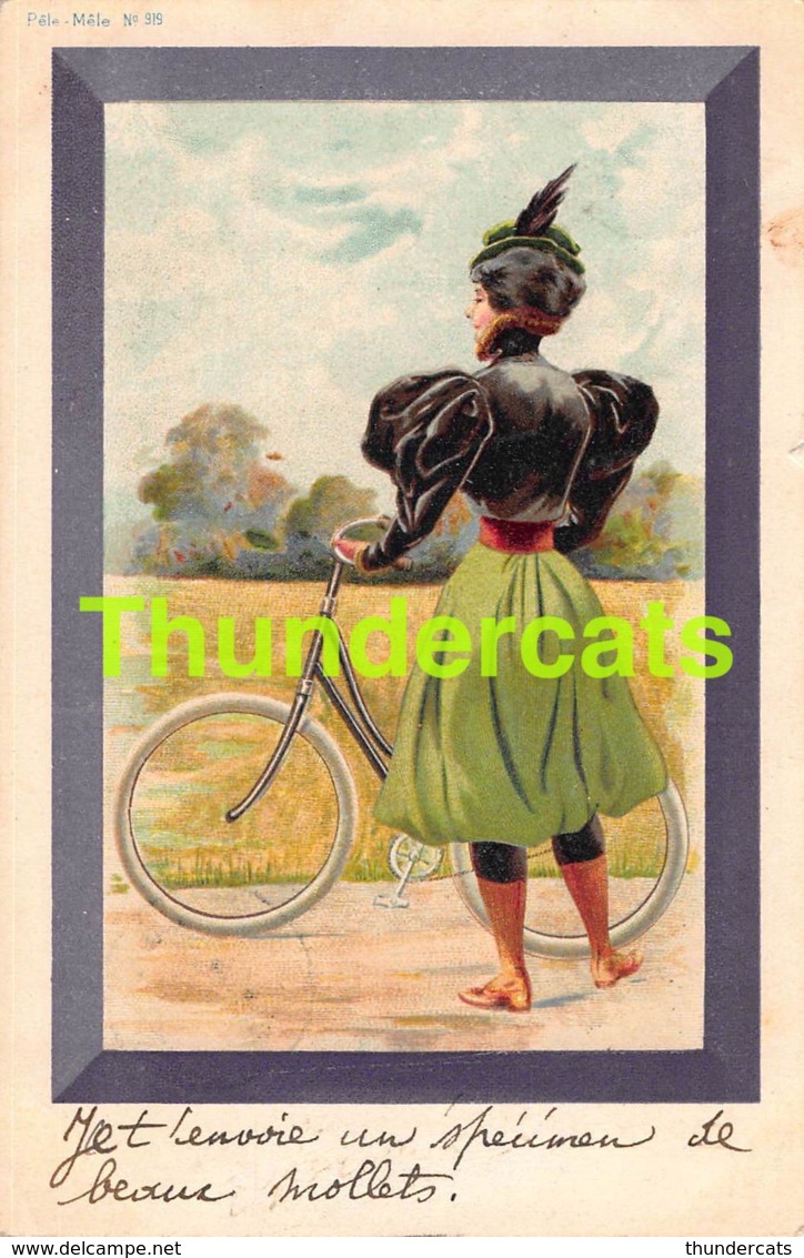 CPA ILLUSTRATEUR ART NOUVEAU FEMME PELE EMEL VELO LADY BIKE BICYCLE LITHO - Autres & Non Classés