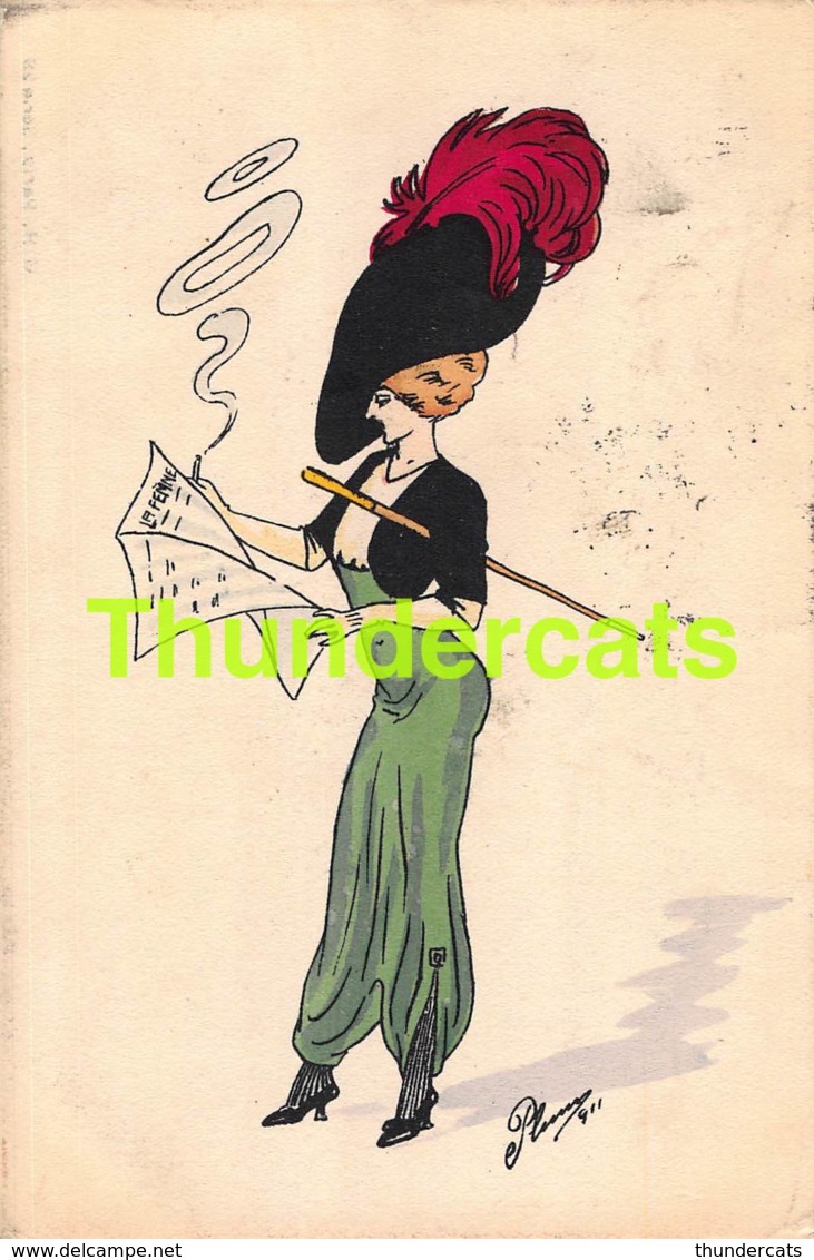 CPA ILLUSTRATEUR MODE FEMME ART NOUVEAU FASHION LADY PLUM ARTIST SIGNED - Autres & Non Classés