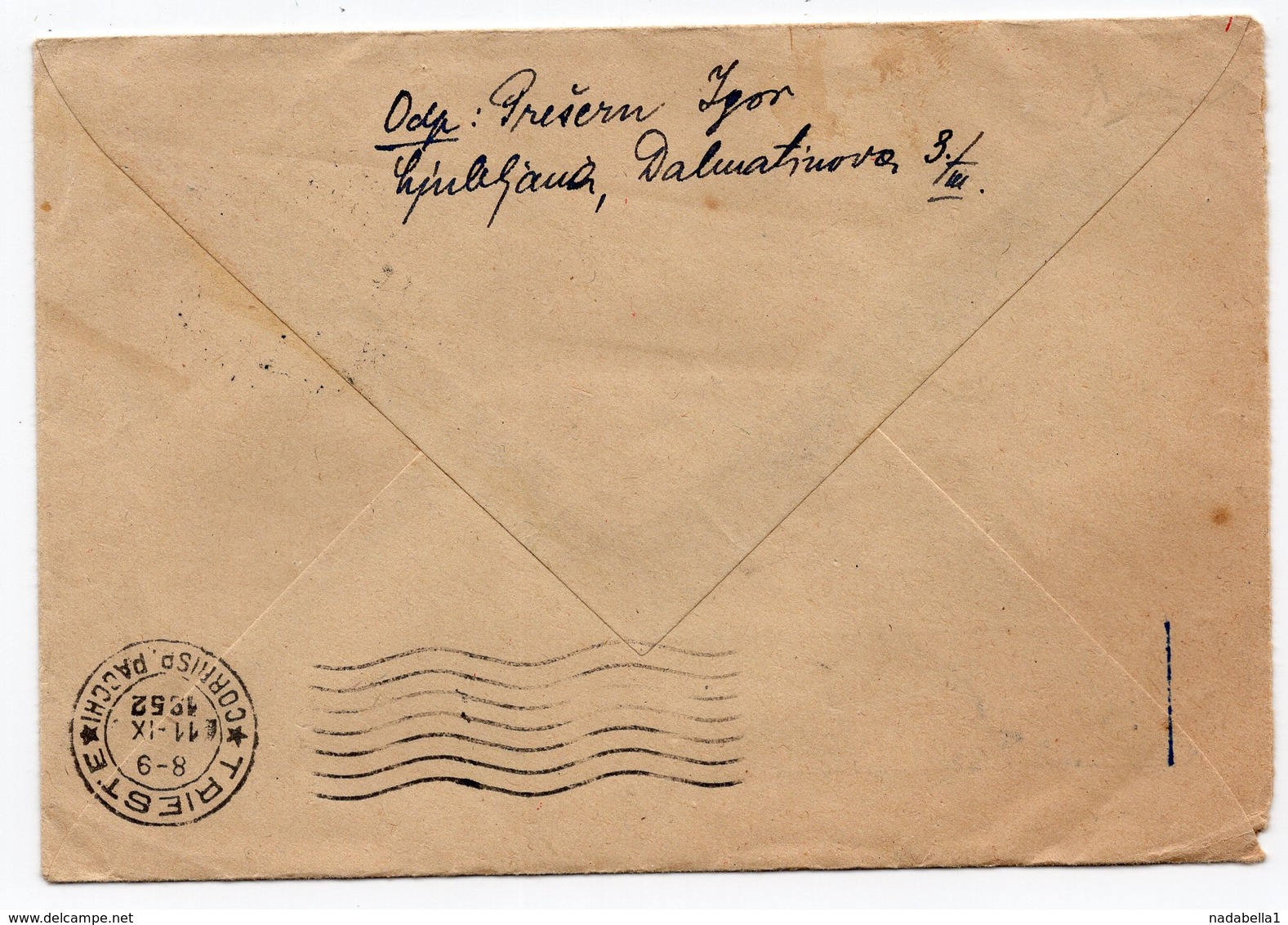 1952 YUGOSLAVIA, SLOVENIA, PREPRINTED COVER WITH 3 DIN TITO STAMP IN RED, USED FROM LJUBLJANA TO TRISETE - Covers & Documents