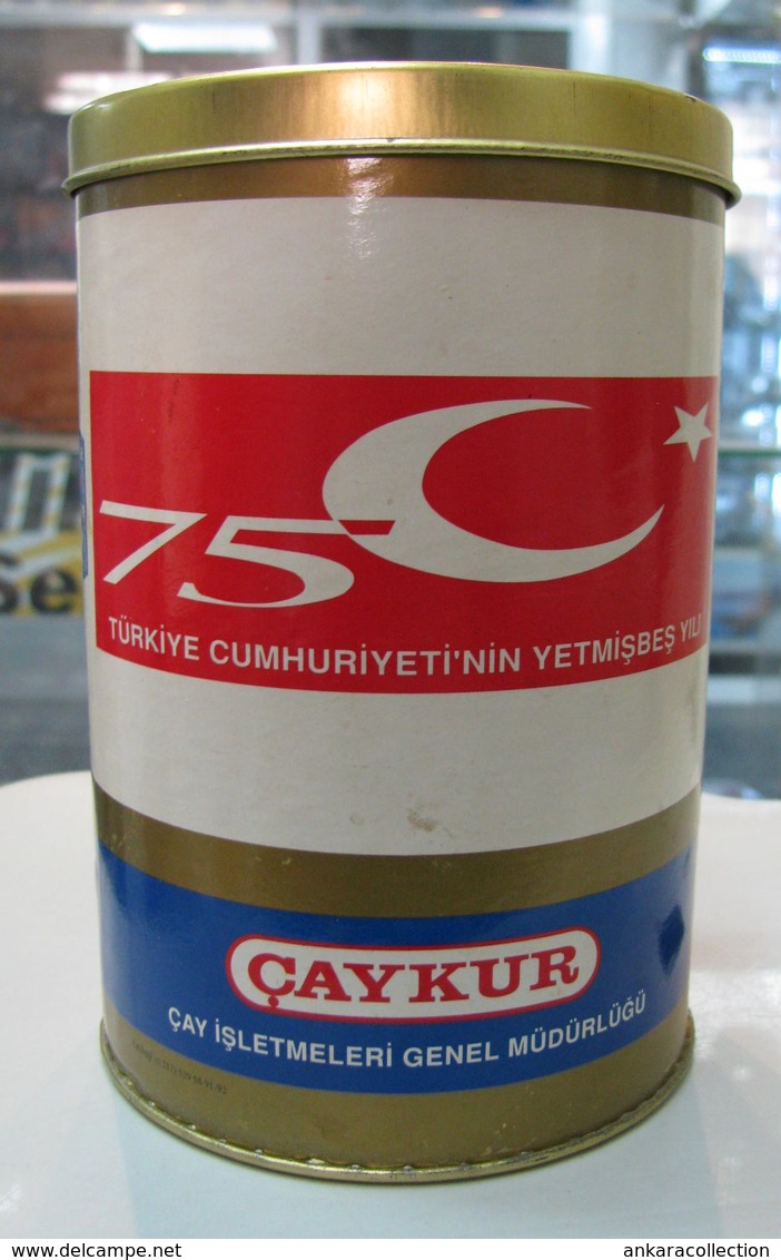 AC -  75th ANNIVERSARY OF REPUBLIC OF TURKEY EMPTY TIN CAYKUR TEA BOX - Dosen