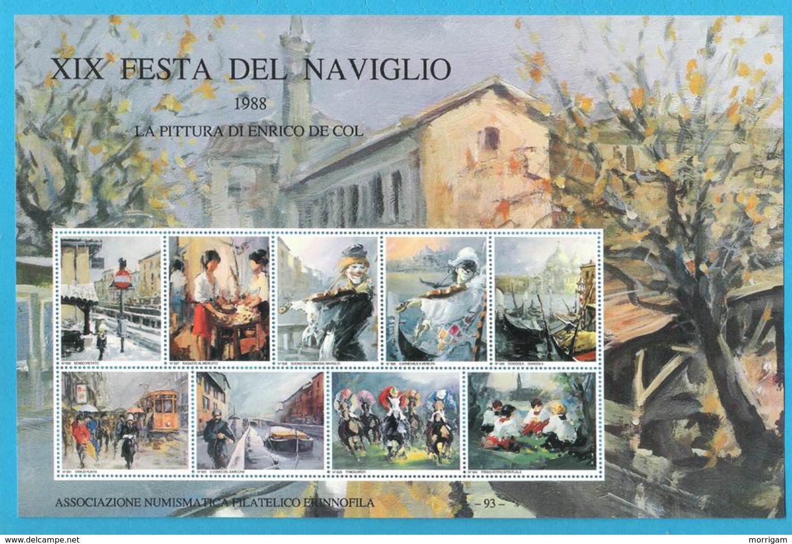 Erinnofilo 1988 ANFE La Pittura Di Enrico De Col Milano XIX Festa Del Naviglio - Erinnofilia