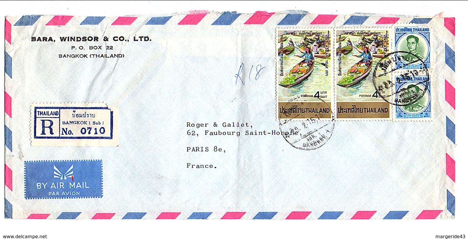 THAILANDE LETTRE RECOMMANDEE POUR LA FRANCE 1979 - Tailandia