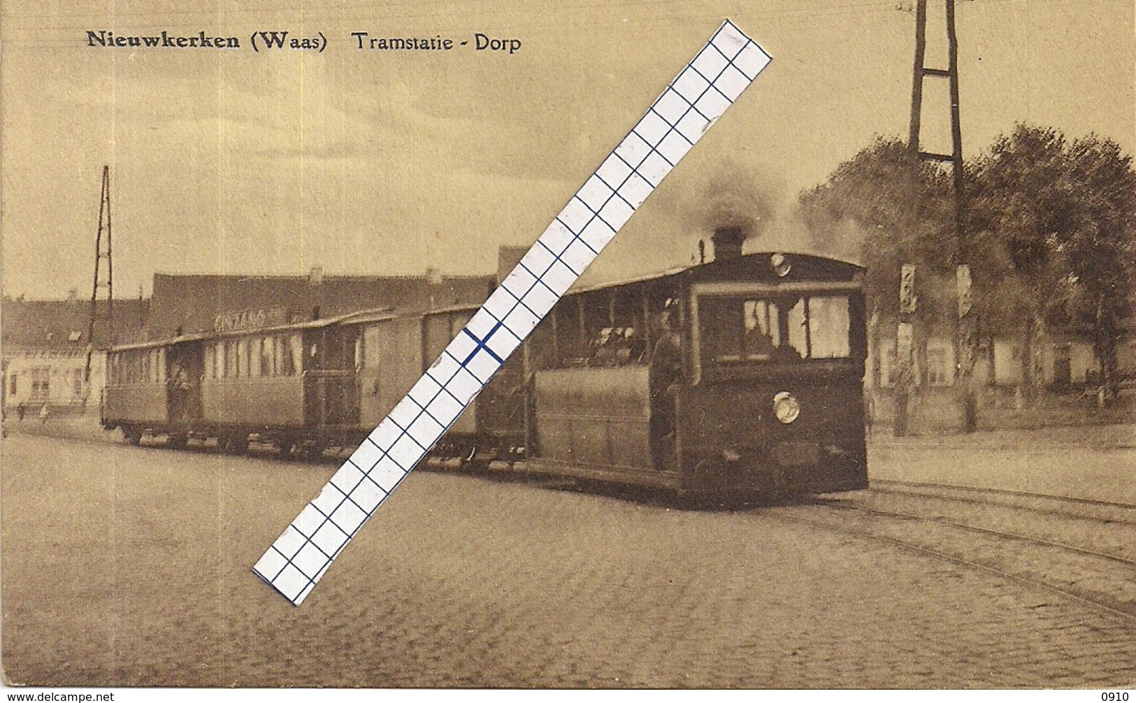 NIEUWKERKEN WAAS-ST.GILLIS WAAS"TRAMSTATIE MET STOOMTRAM-DORP " ORIGINELE PK - Sint-Gillis-Waas