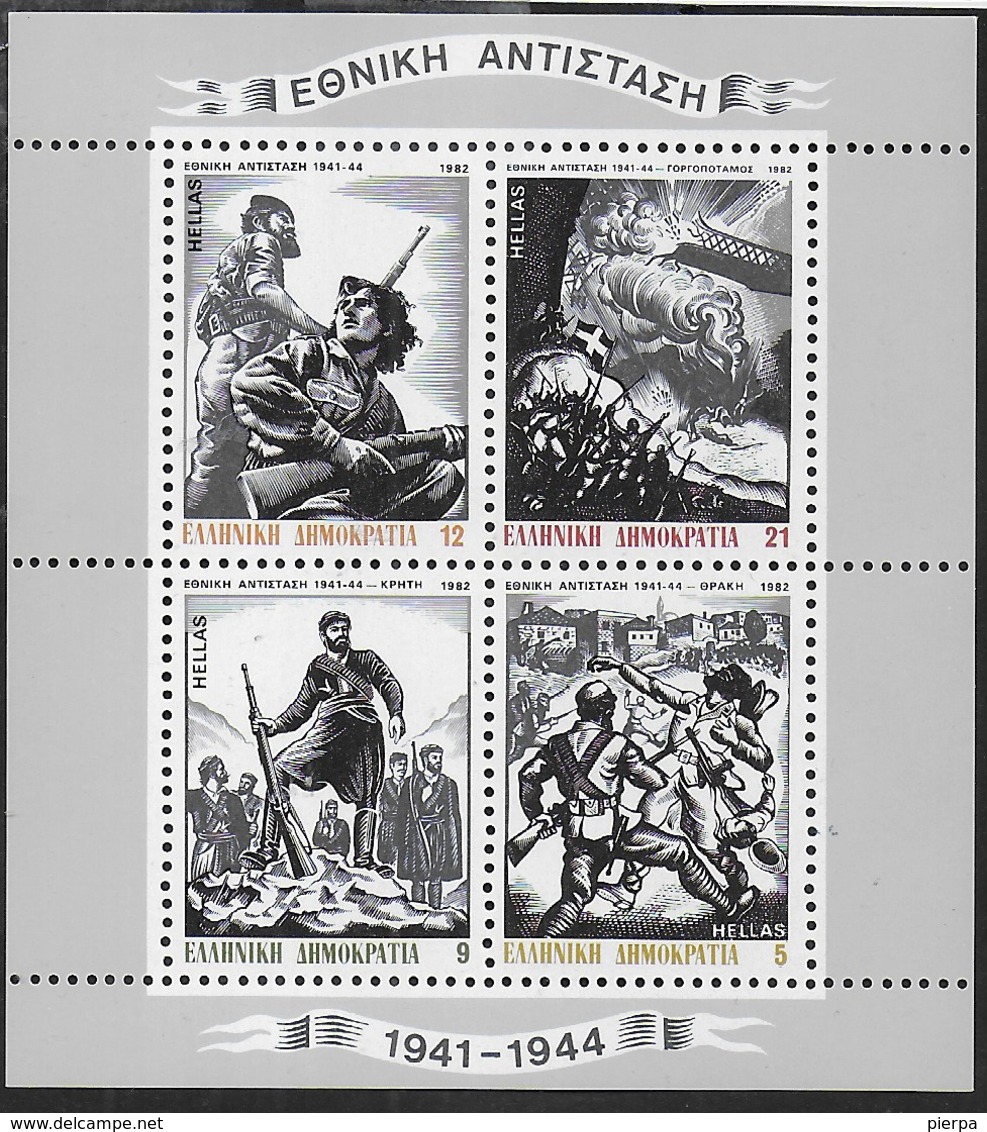 GRECIA - RESISTENZA NAZIONALE 1941/1944  - 1982 - DUE FOGLIETTI NUOVI ** (YVERT BF 02/03 - MICHEL BL 02/03) - Hojas Bloque